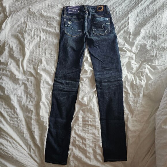 American Eagle Low Rise Patchwork Skinny Jeans - 2012 - Dark Wash - Sz 00 Reg - Picture 3 of 16